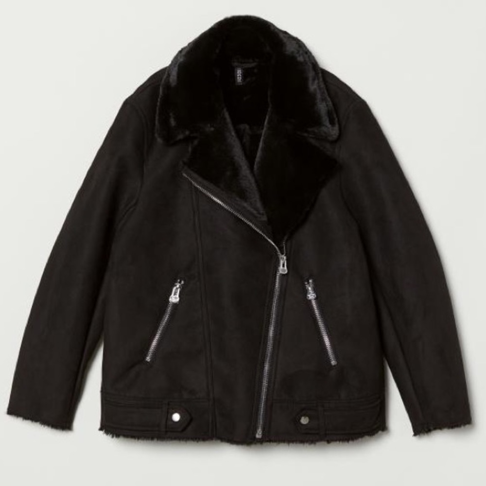 Faux fur lined biker jacket